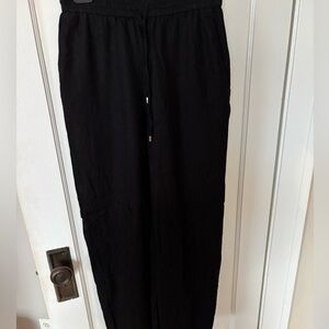 Black 50% linen women’s tie string pants